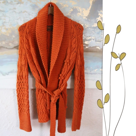 3 Sisters Sweaters - 3 Sisters rust orange cable-knit cardigan sweater